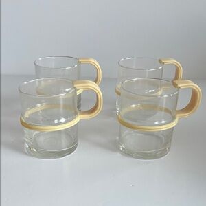1950s Perma-Brew Clear Glass 8 Oz Mug Ivory Plastic Handle Heat-Resistant Set 4
